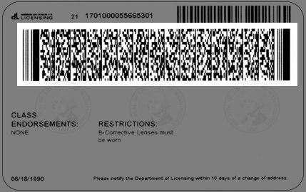 back of driver license with highlighted area showing what to take a photo of